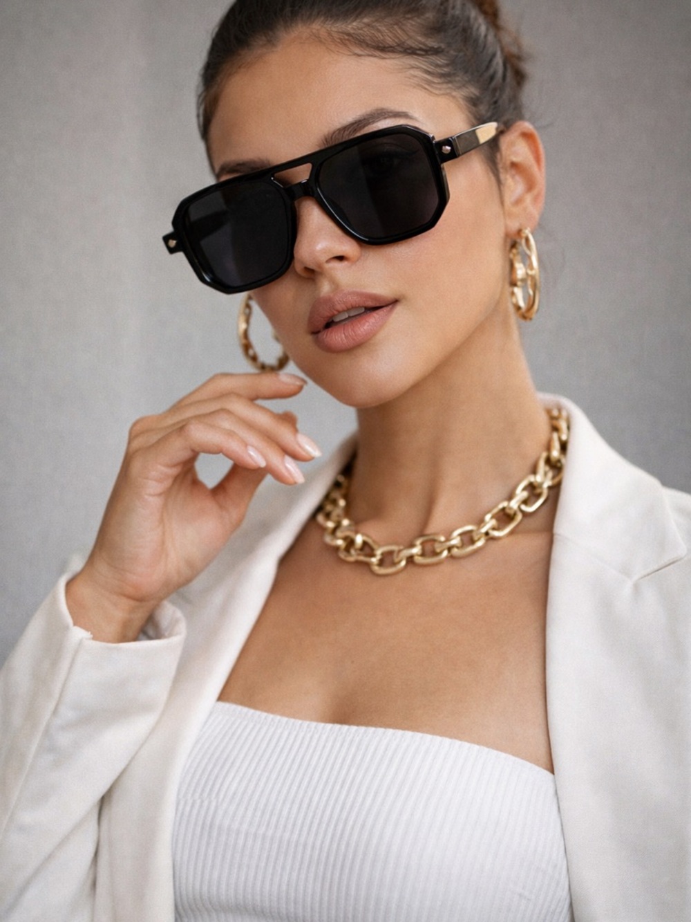 Bold Black Square Sunglasses Tortoise Detail Editorial IT Girl Vibe